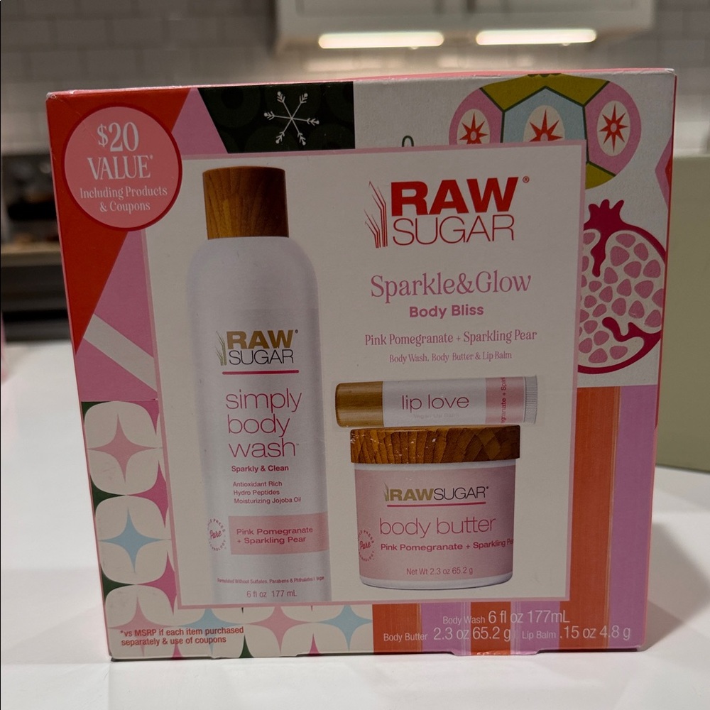 Raw Sugar Sparkle & Glow Body Bliss Set - Pink and White